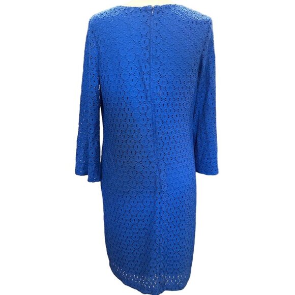 Chicos Blue Lace‎ Long Sleeve Dress Size 1 / US 8 Fully Lined - Picture 2 of 10